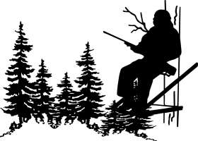 Man in Tree Stand with Trees Sticker